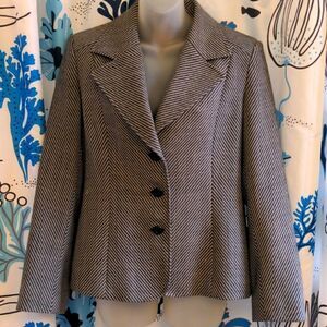 Talbots Black + White Wool Tweed Striped Blazer Sz 8